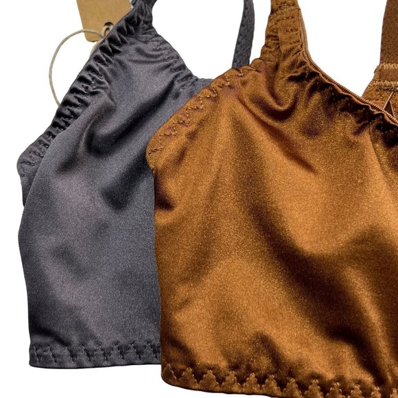 SKIMS Stretch Satin Scoop Neck Bralette Lot of 2 Armor Bronze XXS - Picture 8 of 12